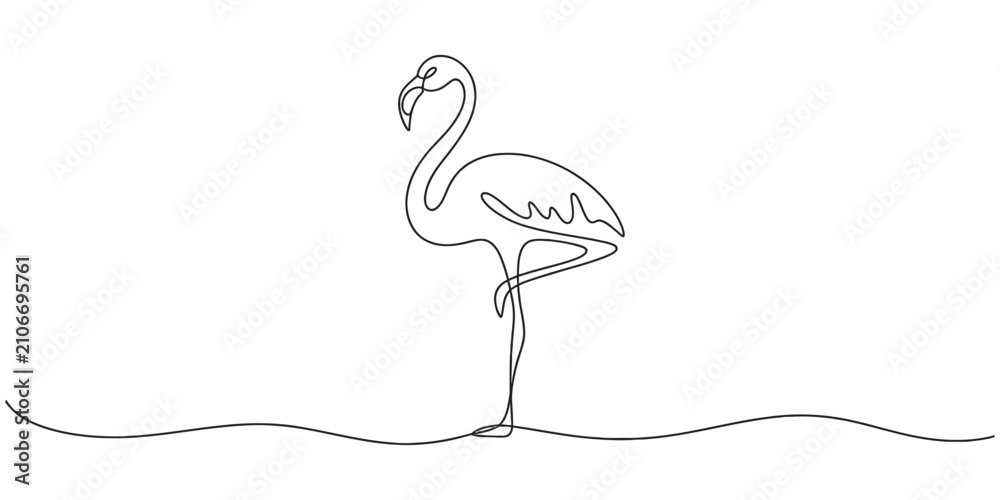 Obraz premium Continuous single line drawing of a flamingo standing on one leg