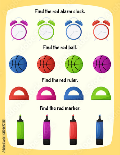 Preschool worksheet for learning colors. Educational children logic game page.