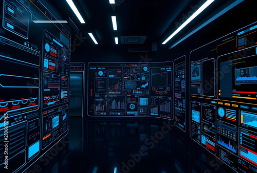 Futuristic control room wit...