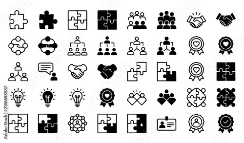 Quadro su tela Editable Puzzle Compatible Vector Icon Set for Jigsaw Agreement Design