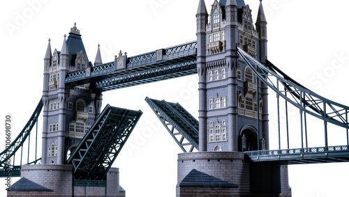 Bild auf Leinwand Isolated detailed model of London's iconic Tower Bridge with its bascule drawbri
