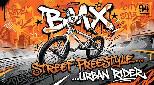 Bild auf Leinwand Urban BMX street freestyle graffiti illustration