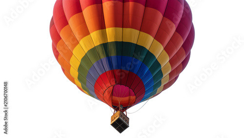 Foto Isolated vibrant striped hot air balloon with basket, ready for adventure and travel