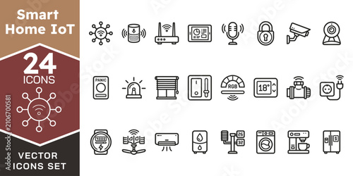Smart home iot outline icon set vector illustration for automation connected devices