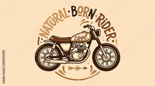 Obraz na płótnie Vintage motorcycle illustration with Natural Born Rider typography, retro cafe r