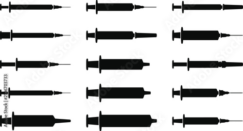 Syringe injection silhouette vector icons set for medical vaccination