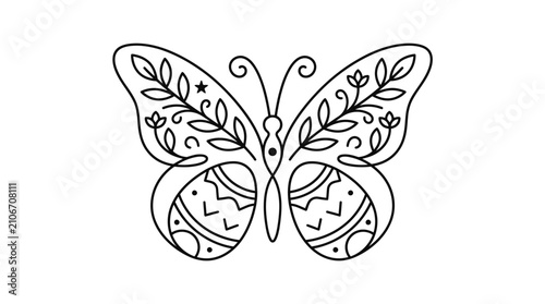 Ornamental butterfly line art with decorative wing patterns.