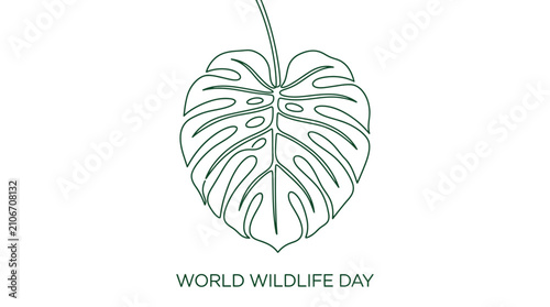 Monstera leaf line art for World Wildlife Day.