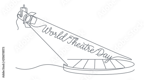 Single line drawing of theater stage and spotlight.