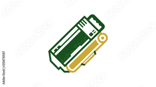 Konstfotografi Green and Gold Cigarette Pack Icon on White Background