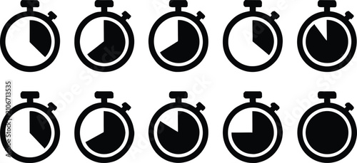 Photos Stopwatch icon set showing progressive time intervals.