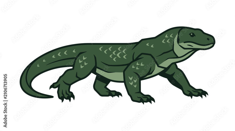 Fototapeta premium Green Komodo Dragon Illustration on White Background
