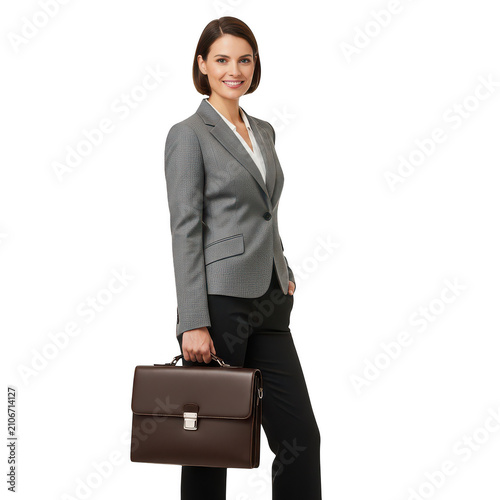 Professional woman holding a brown leather briefcase