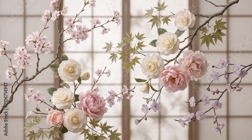 Japanese Cherry Blossom Inspired Floral Art Composition