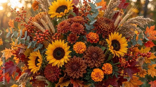 Autumn Harvest Floral Background With Warm Seasonal Botanicals