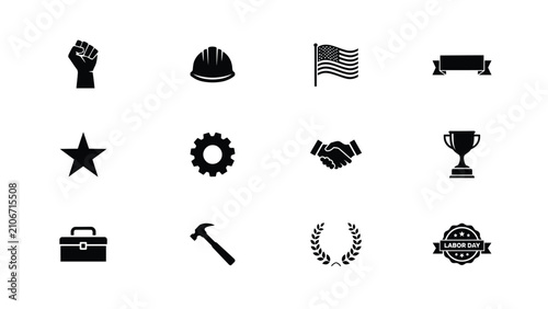 Принти на полотні Modern black and white labor day celebration symbol set icons collection with mi