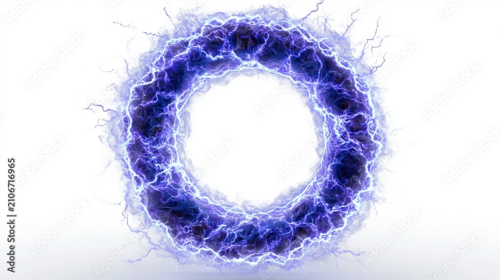 Naklejka premium Electric blue lightning ring abstract design, glowing energy circle, futuristic digital art, vibrant power, isolated on white background