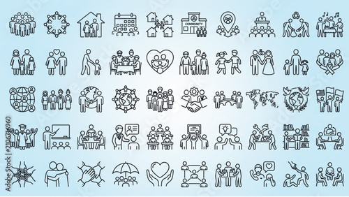Family and community outline icon set vector