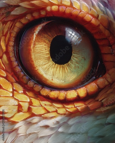 Close-Up of Reptile Eye with Textured Scales Showing Intense Details and Vivid Colors for Wildlife Studies and Art