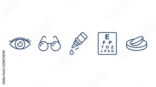 Ophthalmology Icons Set Eye Care Vision Test Glasses Drops Contact Lens Vector Illustration