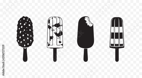 Cuadro en lienzo Minimal Black Ice Cream Icons Collection on White Background