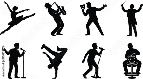 Foto Performing arts silhouettes collection featuring ballerina saxophonist actor con