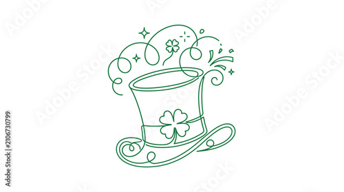 Obraz na plátně St. Patrick's Day green leprechaun hat and shamrock doodle.