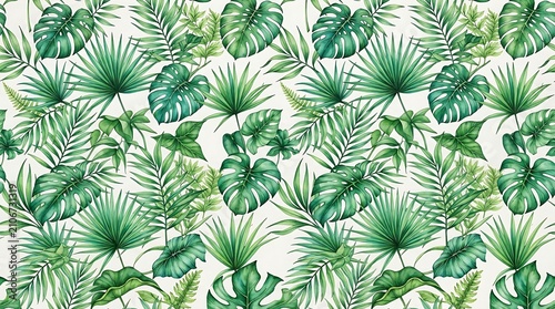Lush tropical leaf pattern natural greenery botanical illustration