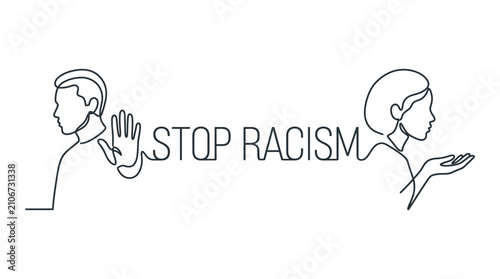 Stop Racism one line drawing social justice.