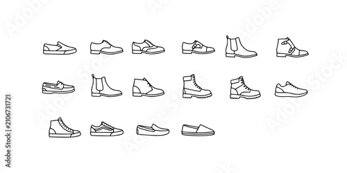 Canvas Print Icon set collection of mens footwear shoes boots sneakers loafers slip-ons casua
