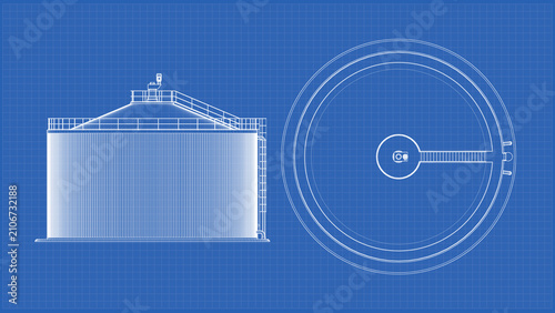 Obraz na płótnie Agricultural Biogas tank - technical drawing blueprint