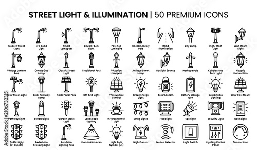 Photos Street light illumination icons collection 50 premium vector designs
