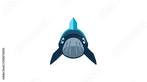Canvastavla Front view illustration of a blue whale head.