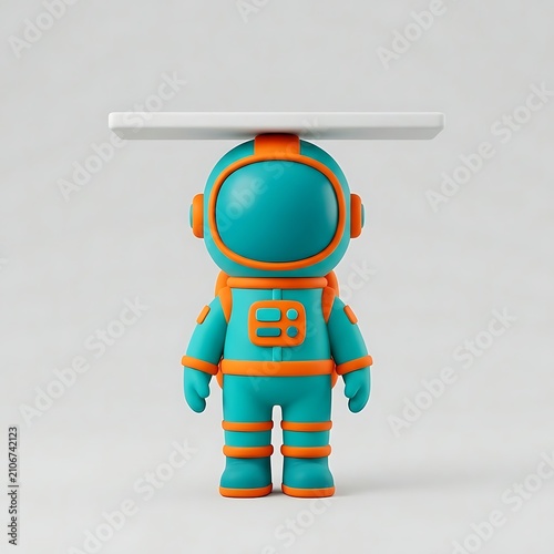 3D Cute Astronaut Character Holding Shelf Alphabet Letter T Minimalist Render Illustration