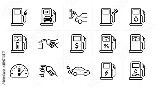 Gas pump icons and fuel symbols.