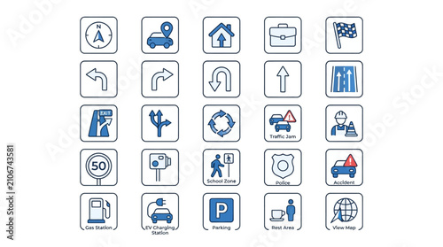 Collection of various blue icons.