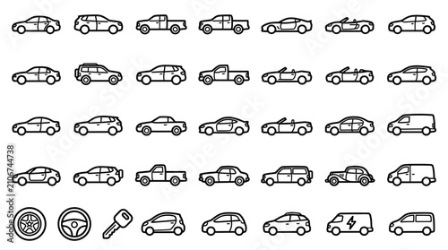 Black car icons on white background.