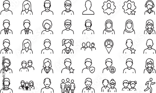 Foto Variety of user and people icons depicting different roles, connections, and online presence