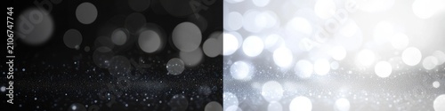 Split dark and light bokeh background with shimmering glitter particles and soft circular light orbs conveying a calm, ethereal contrast