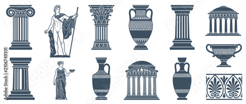 Foto Ancient Greek Architectural Elements and Figures Vector Set
