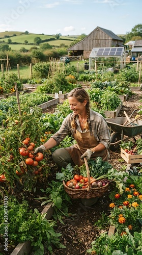 Person harvesting fresh ripe tomatoes in a lush garden on a sunny day