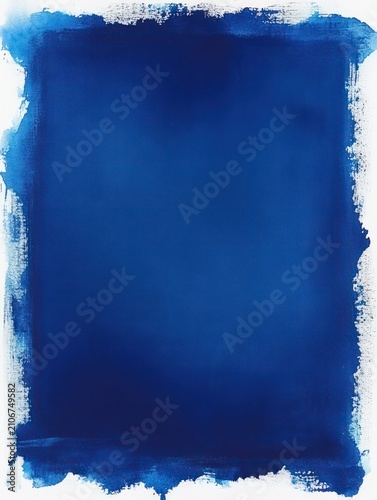 deep cobalt blue painted rectangle on white background with rough brushstroke edges, textured surface evoking calm and contemplative mood