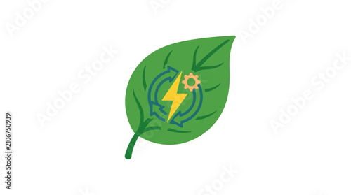 Quadro su tela Green energy concept with leaf, lightning bolt and arrows