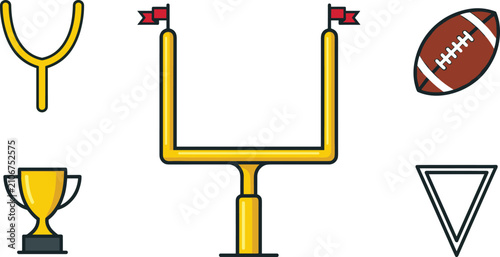 Cuadro en lienzo American Football Field Goal Post Vector Set with Yellow Goalposts, Leather Foot