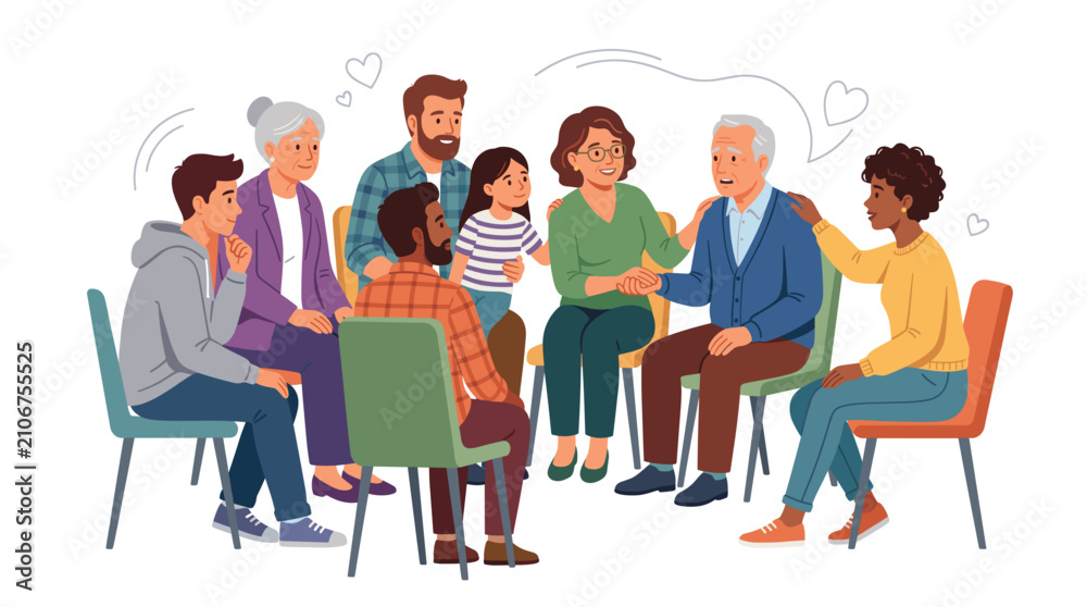 Obraz premium Diverse group of people of different ages and ethnicities sharing support and connection in a circle