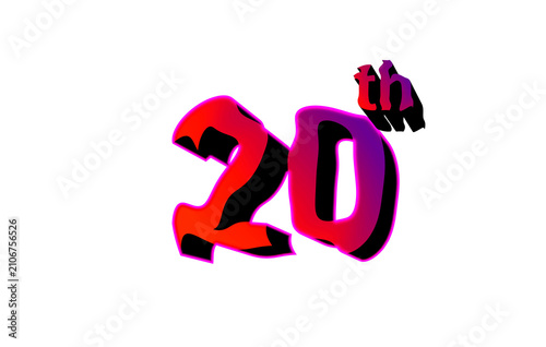 Bold 20th typography with 3D effect isolated on white background for anniversary, ranking, awards, and milestone graphics