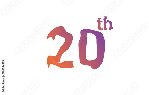 Modern 20th typography illustration isolated on white background for anniversary, ranking, milestone, and celebration design