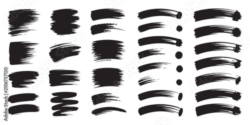 Fotografie Set of black paint, ink, and grunge brush strokes, collection of hand-drawn elements, various textured splatters