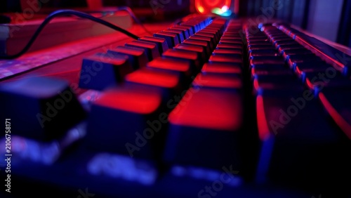 Modern gaming keyboard with dynamic red and blue backlighting for gamers
