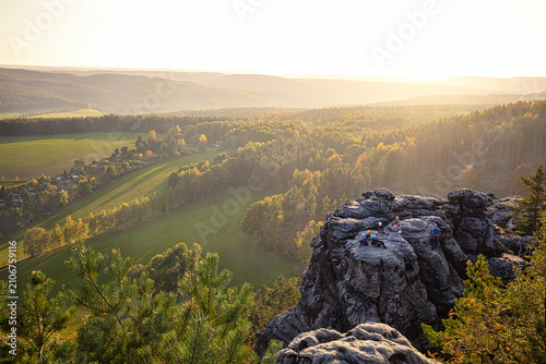 Obraz na płótnie Hike into the sunset in Saxon Switzerland